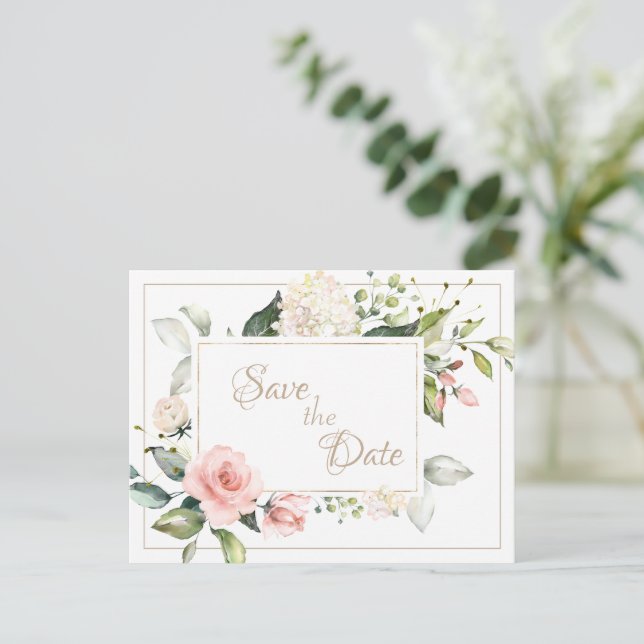 Carte Postale Mariage Floral à l'Aquarelle avec Dorure Élégante (Debout devant)