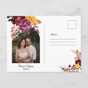 Carte Postale Mariage floral automnal avec une floraison aquarel