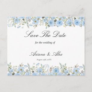 Carte Postale Mariage Floral Bleu vintage Enregistrer La Date