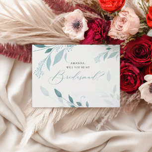 Carte Postale Mariage Floral Élégant Bleu Poussiéreux Eucalyptus