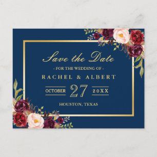 Carte Postale Mariage Floral en or de Marsala Bourgogne Enregist