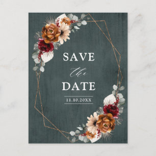 Carte Postale Mariage Floral Géométrique Terracotta Sage Bourgog