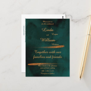 Carte Postale Mariage floral Mer profonde Vert foncé Aquarelle