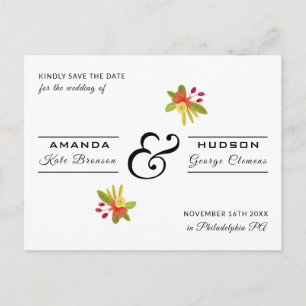 Carte Postale Mariage floral orange jaune moderne Enregistrer la