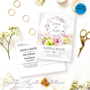 Carte Postale Mariage floral romantique Sauvez la date