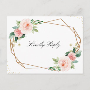 Carte Postale Mariage floral rose géométrique RSVP
