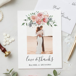 Carte Postale Mariage Floral Rose Pâle Remerciement Photo Amour 