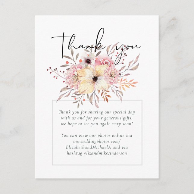 Carte Postale Mariage Floral rose rousse rustique (Devant)