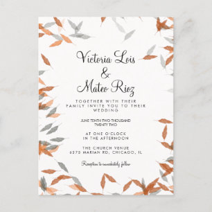 Carte Postale Mariage Flottant à Feuille Tombante Rustique Pampa