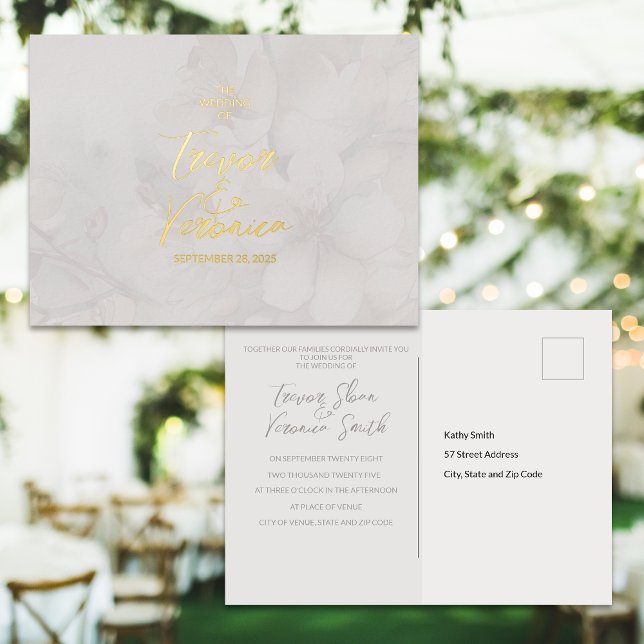 Carte postale mariage Foil Cherry Blossom Invitati (Créateur téléchargé)