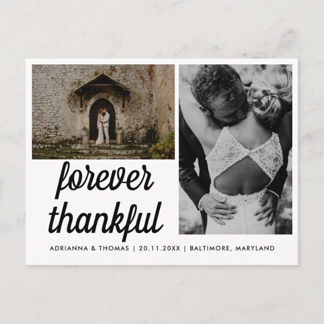 Carte Postale Mariage Forever Merci Élégant Script Deux Photos (Devant)