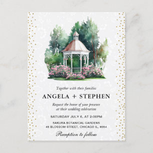 Carte Postale Mariage Gazebo du jardin de printemps aquarelle