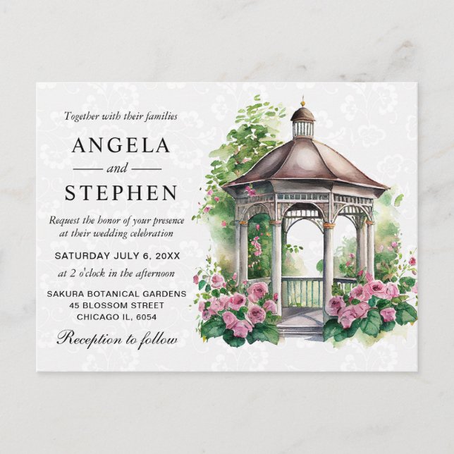 Carte Postale Mariage Gazebo du jardin de printemps aquarelle (Devant)