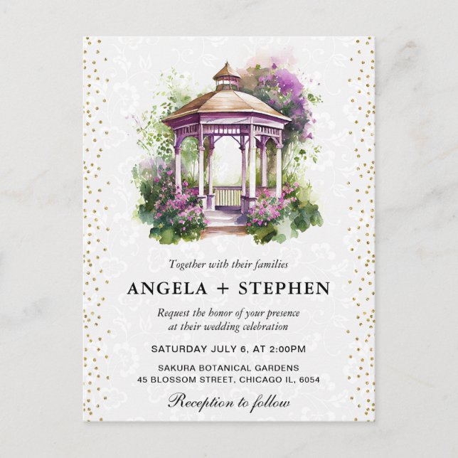Carte Postale Mariage Gazebo du jardin de printemps aquarelle (Devant)