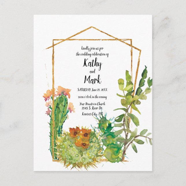 Carte Postale Mariage géométrique Cactus du désert en fleurs (Devant)