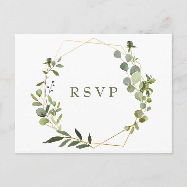 Carte Postale Mariage géométrique Eucalyptus moderne RSVP (Devant)