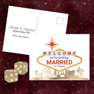 Carte Postale Mariage Gold Skyline Las Vegas Enregistrez la Date