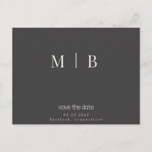 Carte Postale Mariage gris monogramme contemporain élégant