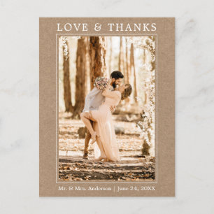 Carte Postale Mariage Kraft Photo de Remerciement Amour Simple M