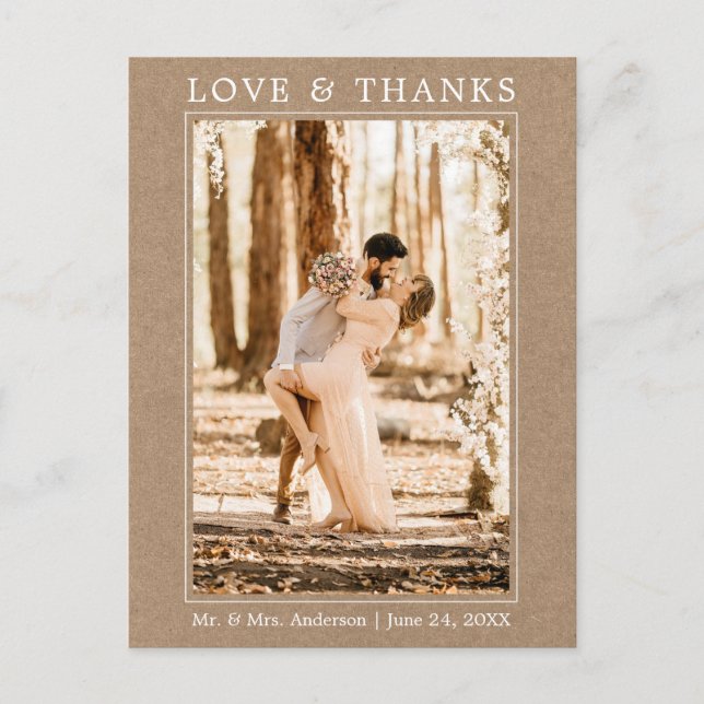 Carte Postale Mariage Kraft Photo Simple Amour Moderne Merci (Devant)