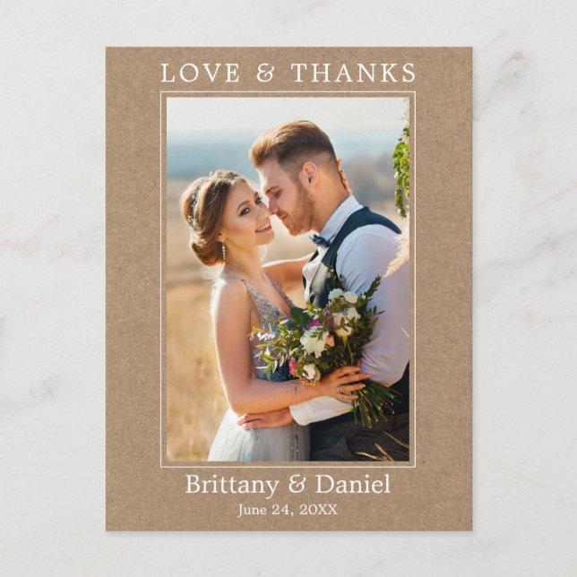 Carte Postale Mariage Kraft Photo Simple Amour Moderne Merci (Devant)