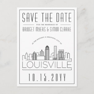 Carte Postale Mariage Louisvill Skyline stylisée Enregistrer l