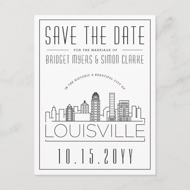 Carte Postale Mariage Louisvill | Skyline stylisée Enregistrer l (Devant)