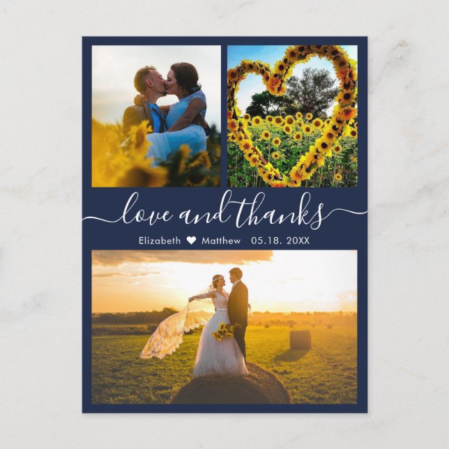 Carte Postale Mariage Love et Merci Photo Collage Merci (Devant)