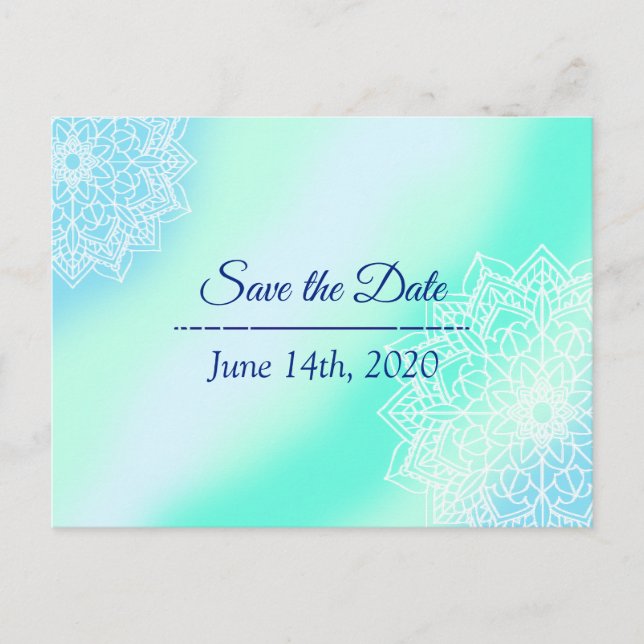 Carte Postale Mariage Mandala bleu et Turquoise Enregistrer la d (Devant)