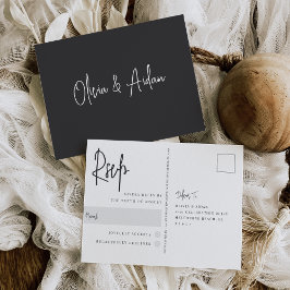 Carte Postale Mariage manuscrit noir & blanc moderne RSVP