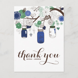 CARTE POSTALE MARIAGE MASON JARS BLEU & VERT MASON