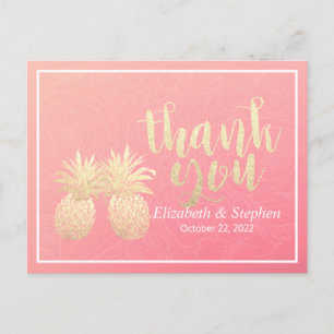 Carte Postale Mariage Merci Or Ananas Couple Roses Rose
