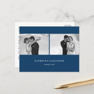 Carte Postale Mariage Merci simple bleu propre 2 Photo