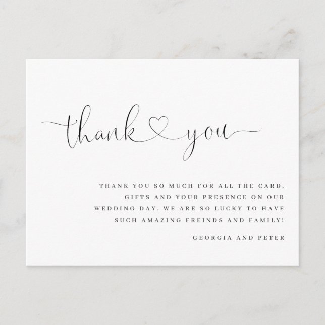 Carte Postale mariage message coeur merci (Devant)