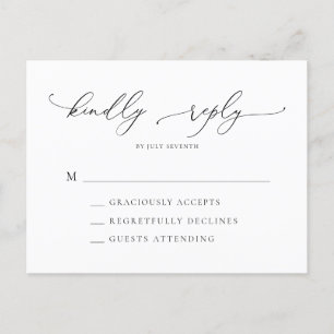 Carte Postale Mariage minimaliste noir et blanc RSVP