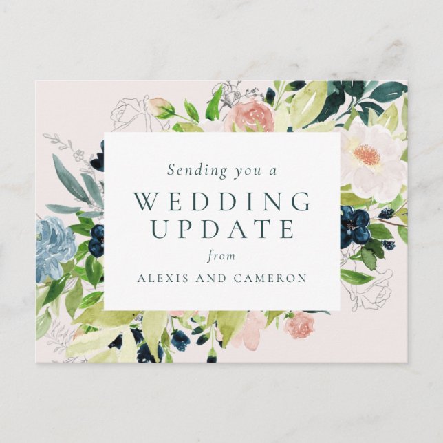 Carte Postale Mariage mise à jour marine floral blush (Devant)