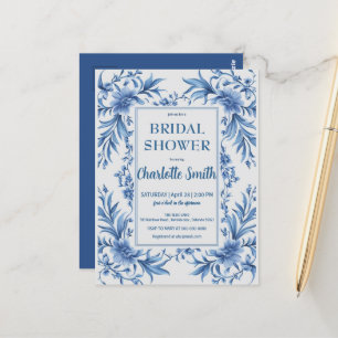 Carte Postale Mariage moderne bleu chinoiserie florale