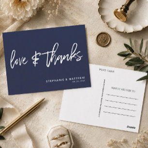 Carte Postale Mariage Moderne Bleu Nuit Love and Thanks