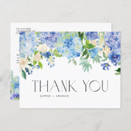 Carte Postale Mariage moderne Blue Hydrangea Fleurs Merci