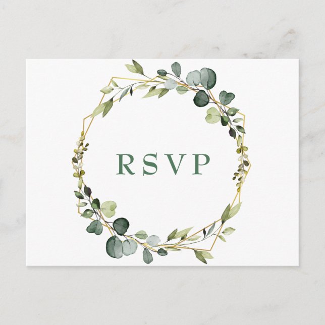 Carte Postale Mariage moderne Boho Eucalyptus Wreath Frame RSVP (Devant)