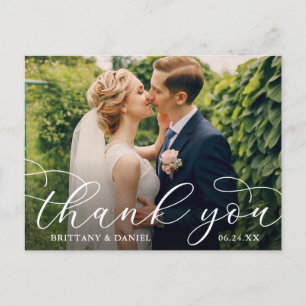 Carte Postale Mariage Moderne Calligraphie Couple Photo Merci