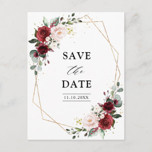 Carte Postale Mariage moderne géométrique Burgundy Blush Enregis