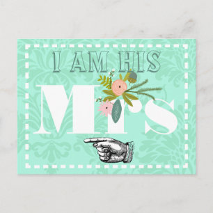 Carte Postale Mariage moderne mint damassé