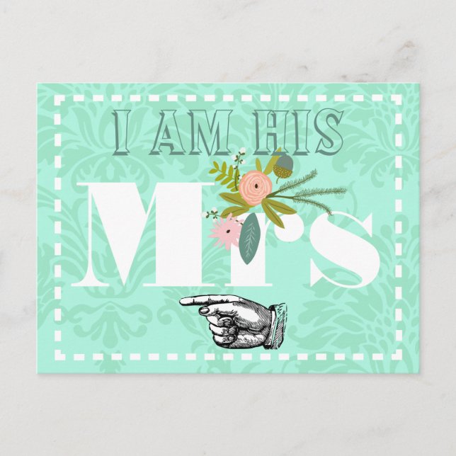 Carte Postale Mariage moderne mint damassé (Devant)