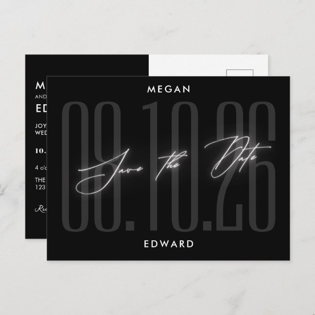 Carte Postale Mariage moderne noir (Devant / Derrière)