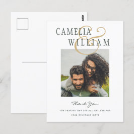 Carte Postale Mariage moderne Olive Green Gold MERCI PHOTO