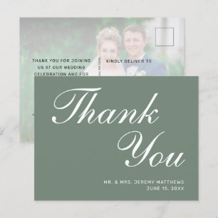 Carte Postale Mariage moderne Sage Vert blanc Script Merci