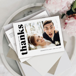 Carte Postale Mariage Moderne Simple Photo Merci Postcard