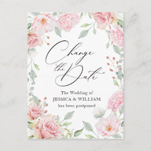Carte Postale Mariage Modifier la date Elegant Blush Roses