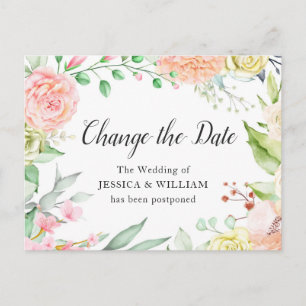 Carte Postale Mariage Modifier la date Elegant Blush Roses